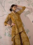 InWeave Dark Yellow Rose Leaf Mandarin Kurta Set | Grocsy