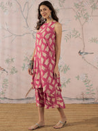 InWeave Punch Pink Beige Kurta Set | Grocsy