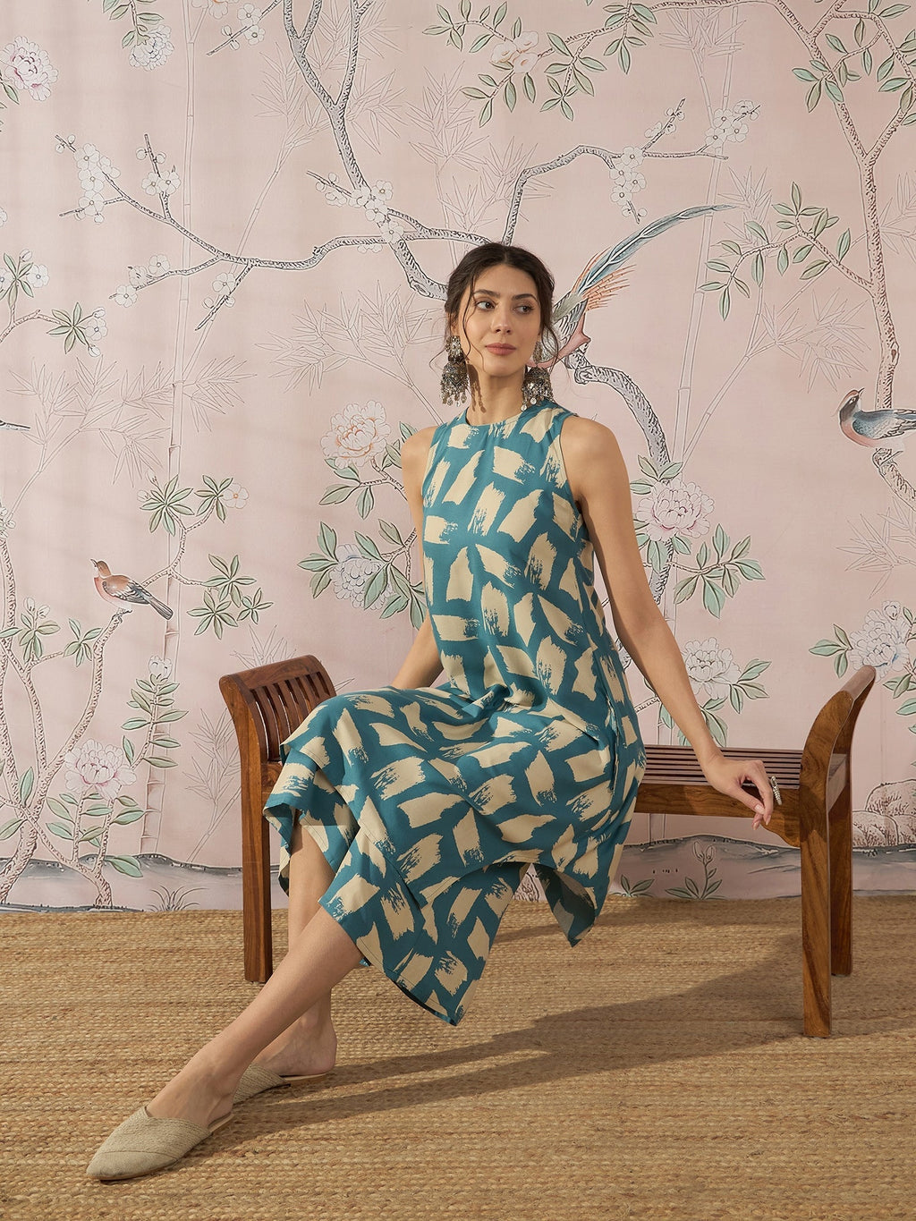 InWeave Marin Teal Beige Kurta Set | Grocsy