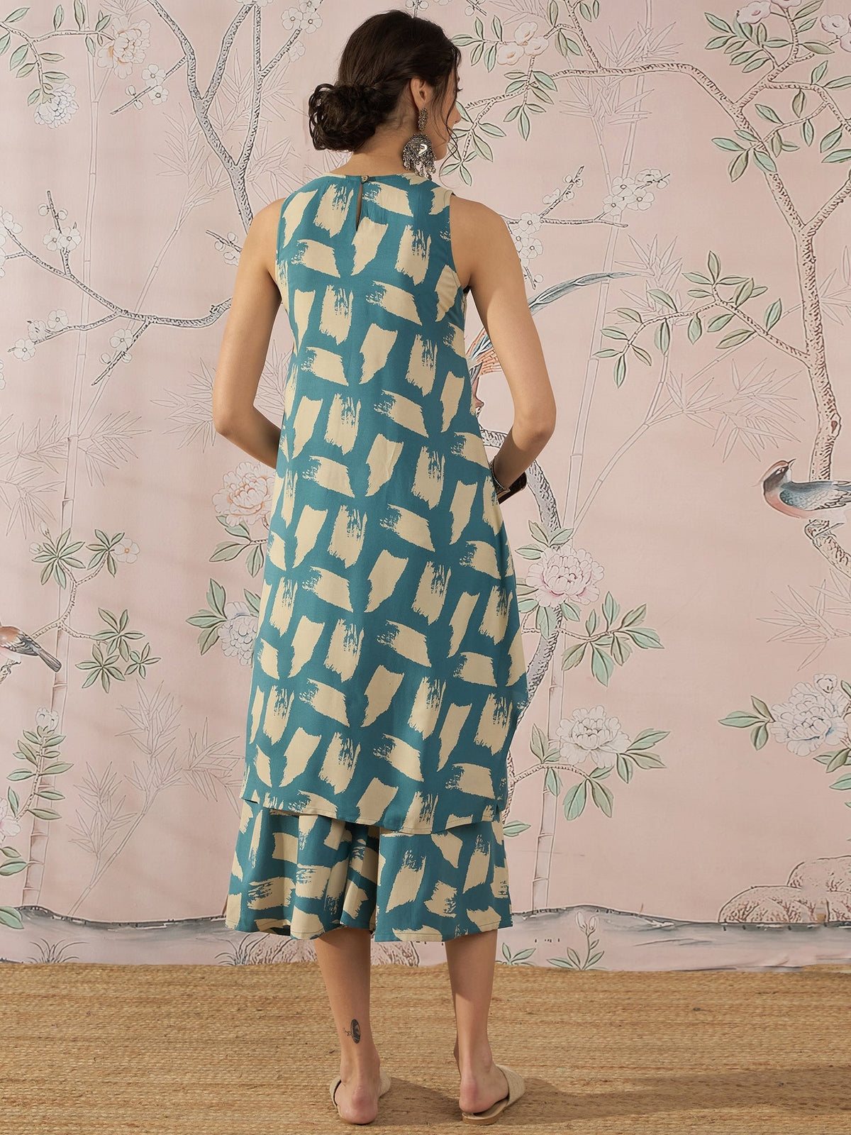 InWeave Marin Teal Beige Kurta Set | Grocsy