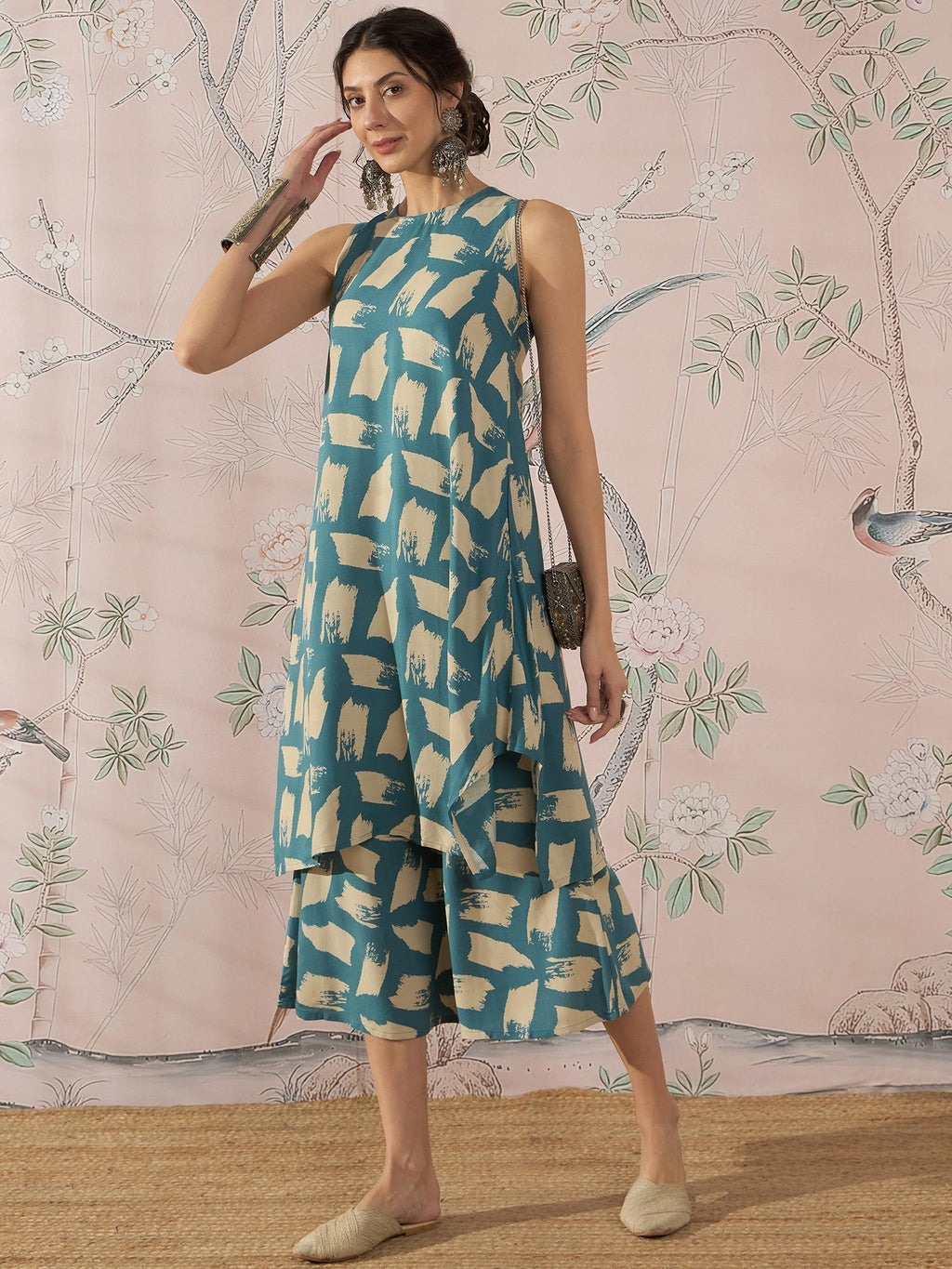 InWeave Marin Teal Beige Kurta Set | Grocsy