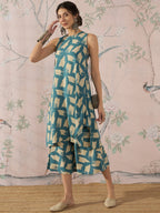 InWeave Marin Teal Beige Kurta Set | Grocsy