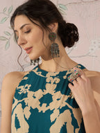 InWeave Teal Beige Halter Kurta Sharara Set | Grocsy