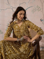 InWeave Dark Yellow Ethnic Flared Kurta Set | Grocsy
