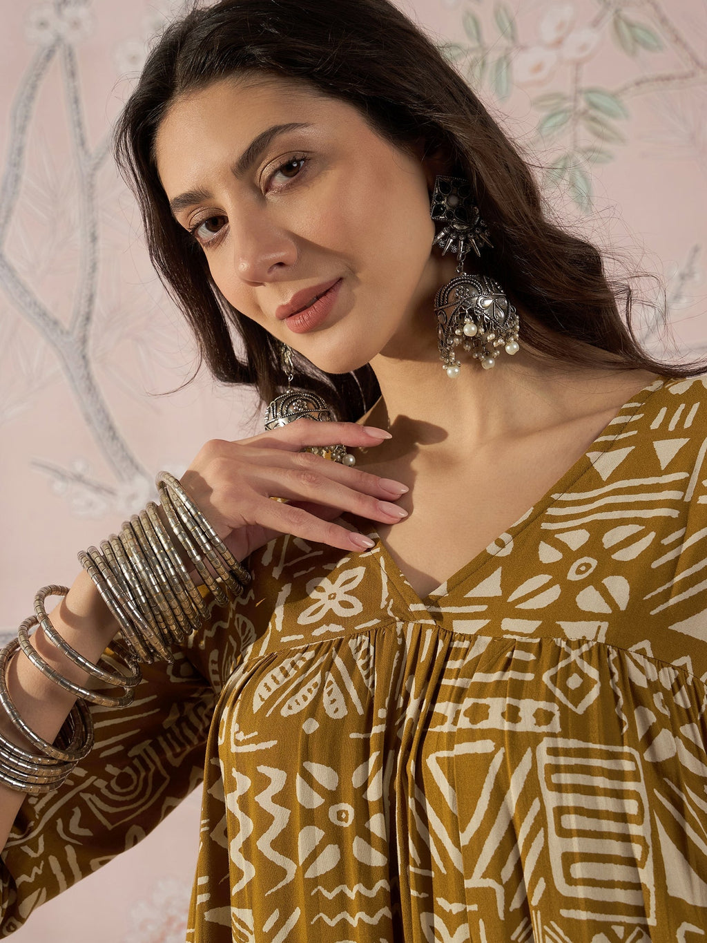 InWeave Dark Yellow Ethnic Flared Kurta Set | Grocsy