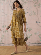 InWeave Dark Yellow Ethnic Flared Kurta Set | Grocsy