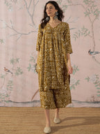 InWeave Dark Yellow Ethnic Flared Kurta Set | Grocsy