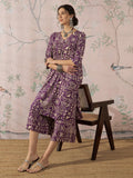 InWeave Dusty Mauve Ethnic Flared Kurta Set | Grocsy