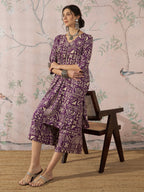 InWeave Dusty Mauve Ethnic Flared Kurta Set | Grocsy