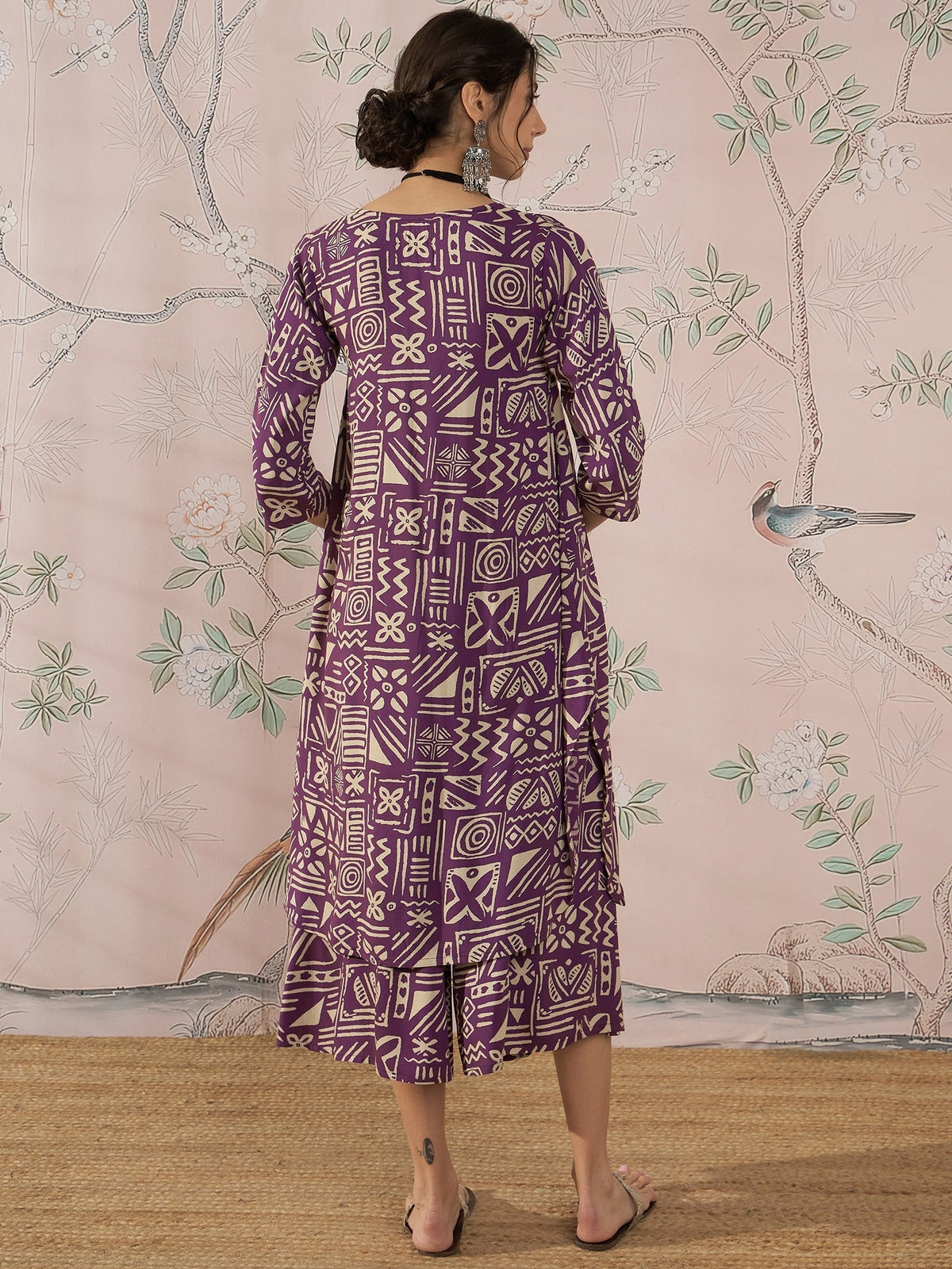 InWeave Dusty Mauve Ethnic Flared Kurta Set | Grocsy