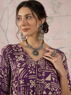 InWeave Dusty Mauve Ethnic Flared Kurta Set | Grocsy