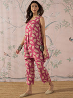 InWeave Punch Pink Beige Slit Kurta Set | Grocsy