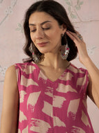 InWeave Punch Pink Beige Slit Kurta Set | Grocsy