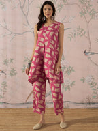 InWeave Punch Pink Beige Slit Kurta Set | Grocsy