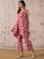 InWeave Punch Pink Beige Slit Kurta Set | Grocsy