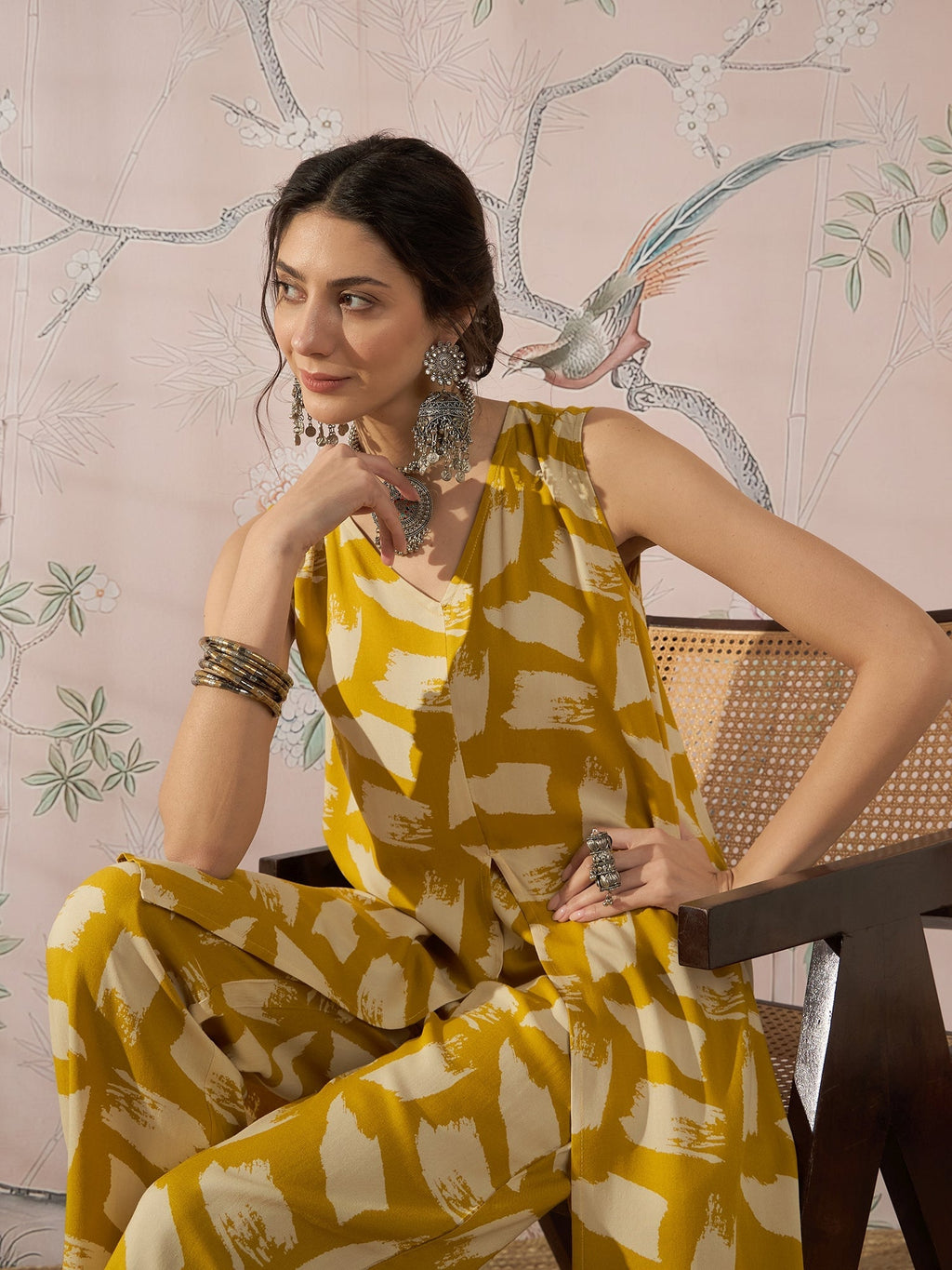 InWeave Honey Yellow Beige Slit Kurta Set | Grocsy