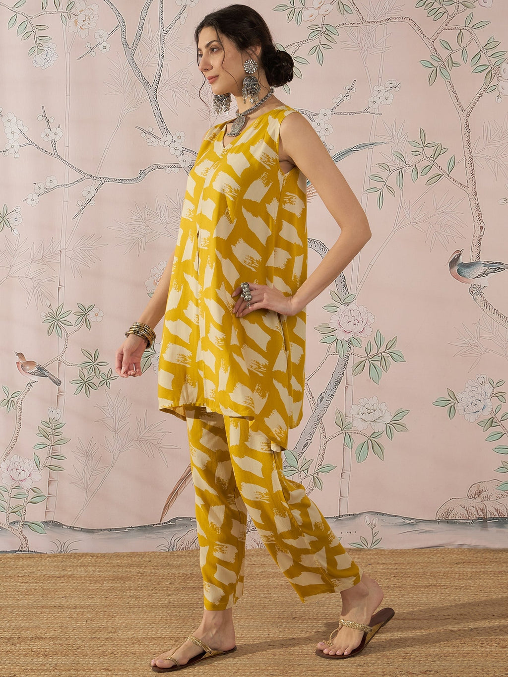 InWeave Honey Yellow Beige Slit Kurta Set | Grocsy