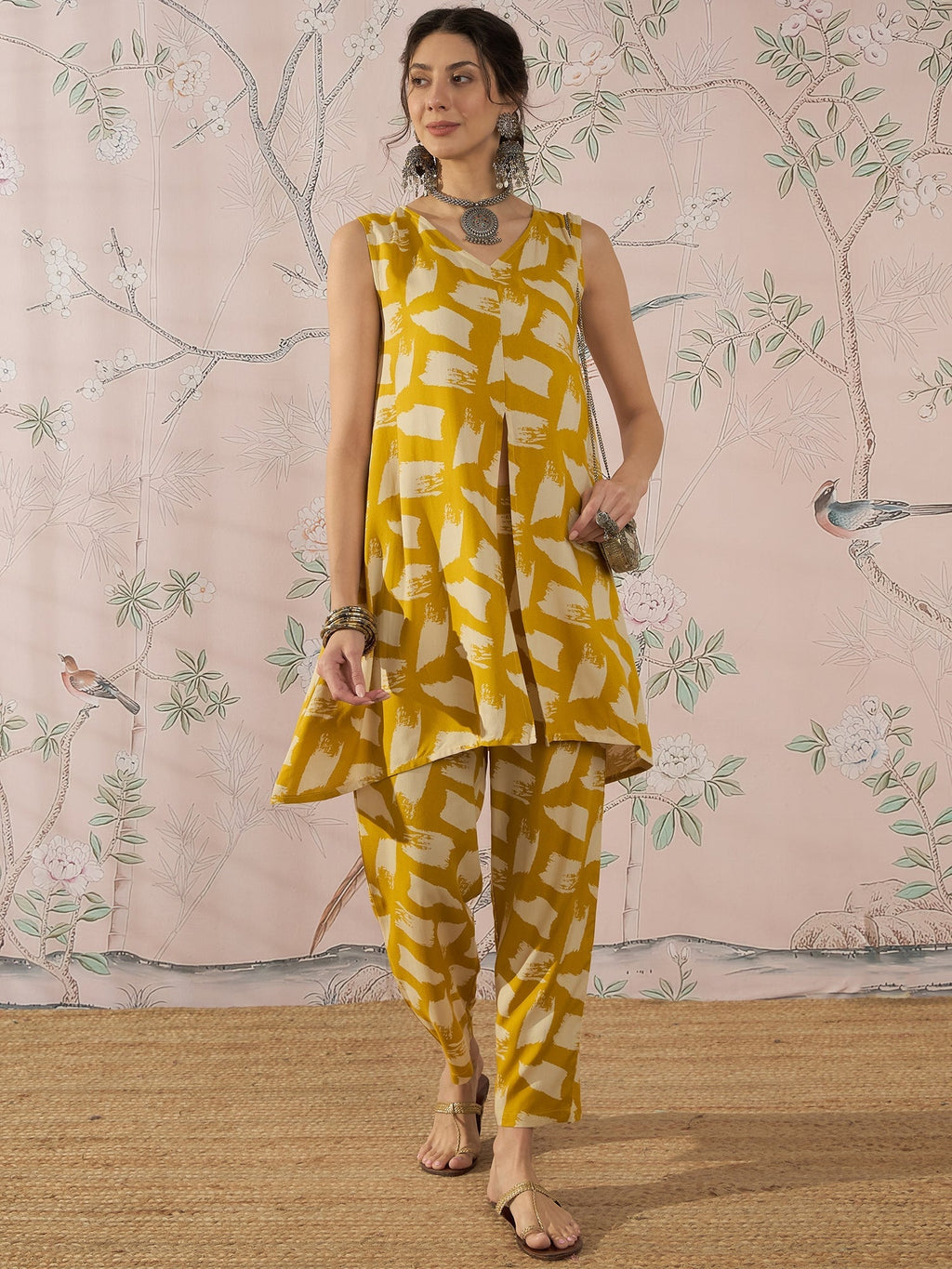 InWeave Honey Yellow Beige Slit Kurta Set | Grocsy