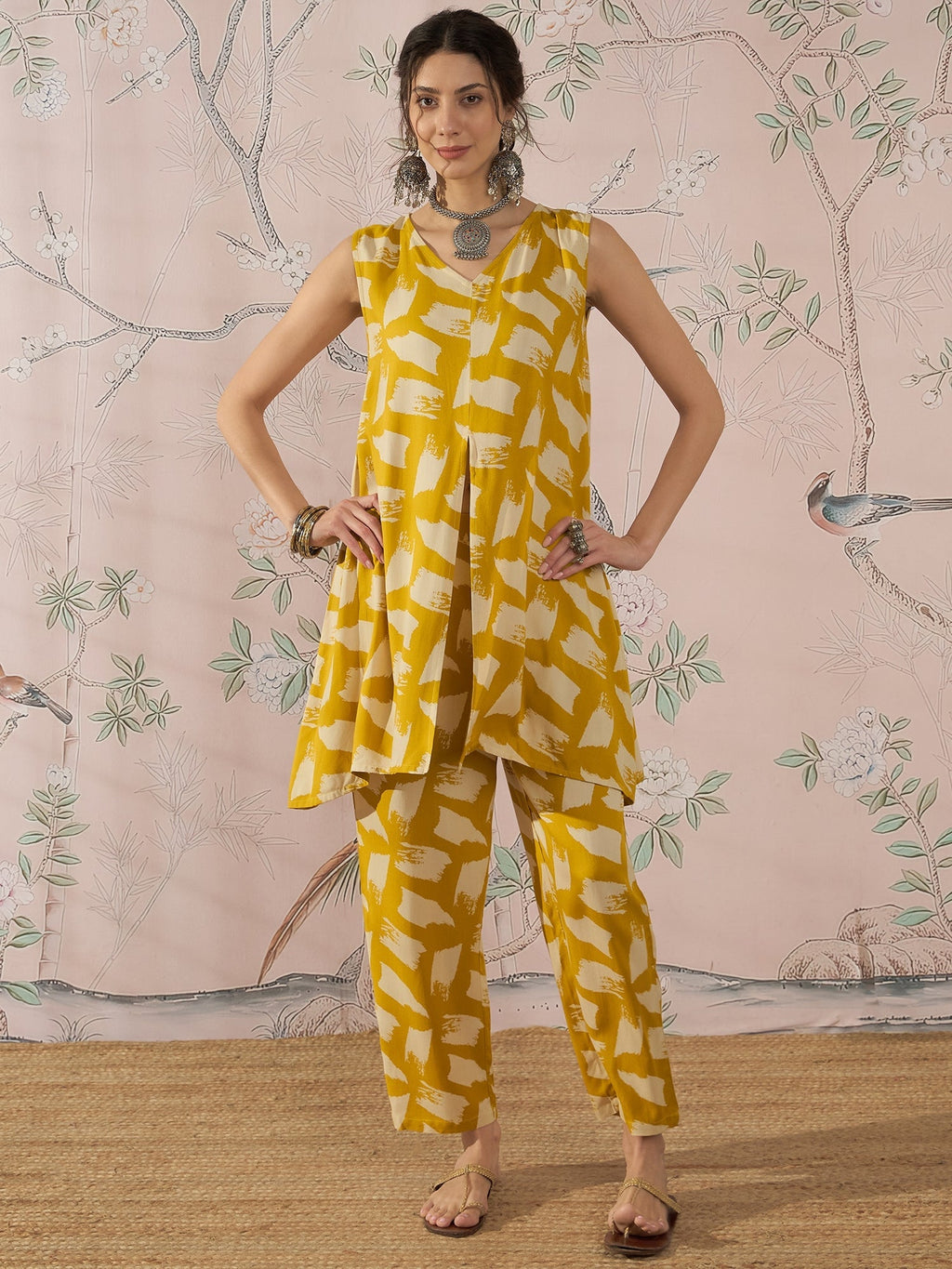 InWeave Honey Yellow Beige Slit Kurta Set | Grocsy