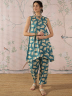 InWeave Marin Teal Beige Slit Kurta Set | Grocsy