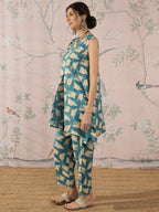 InWeave Marin Teal Beige Slit Kurta Set | Grocsy