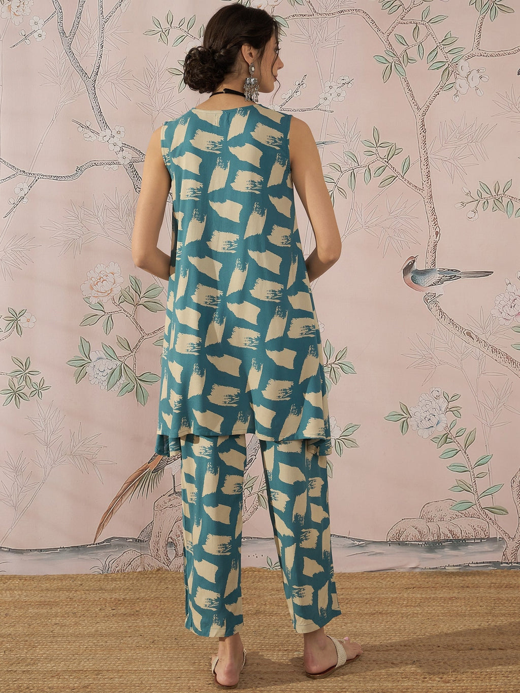 InWeave Marin Teal Beige Slit Kurta Set | Grocsy