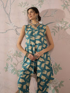 InWeave Marin Teal Beige Slit Kurta Set | Grocsy