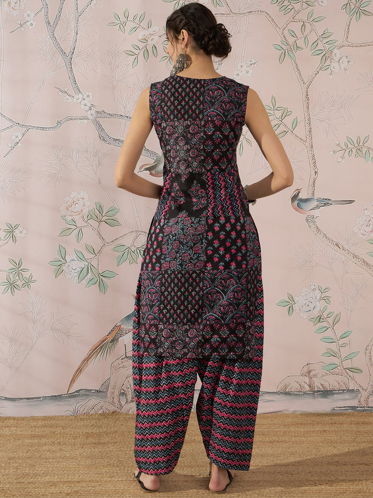 InWeave Black Pink Kurta Dhoti Set | Grocsy