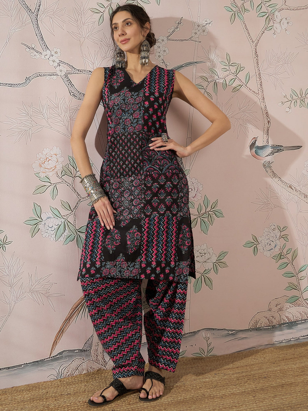 InWeave Black Pink Kurta Dhoti Set | Grocsy