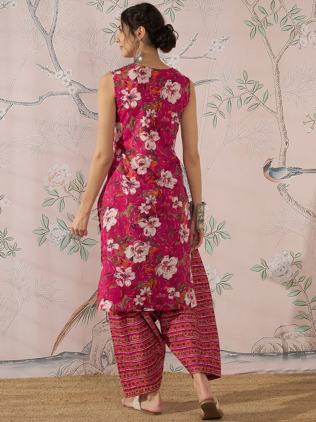 InWeave Dark Pink Cream Kurta Dhoti Set | Grocsy