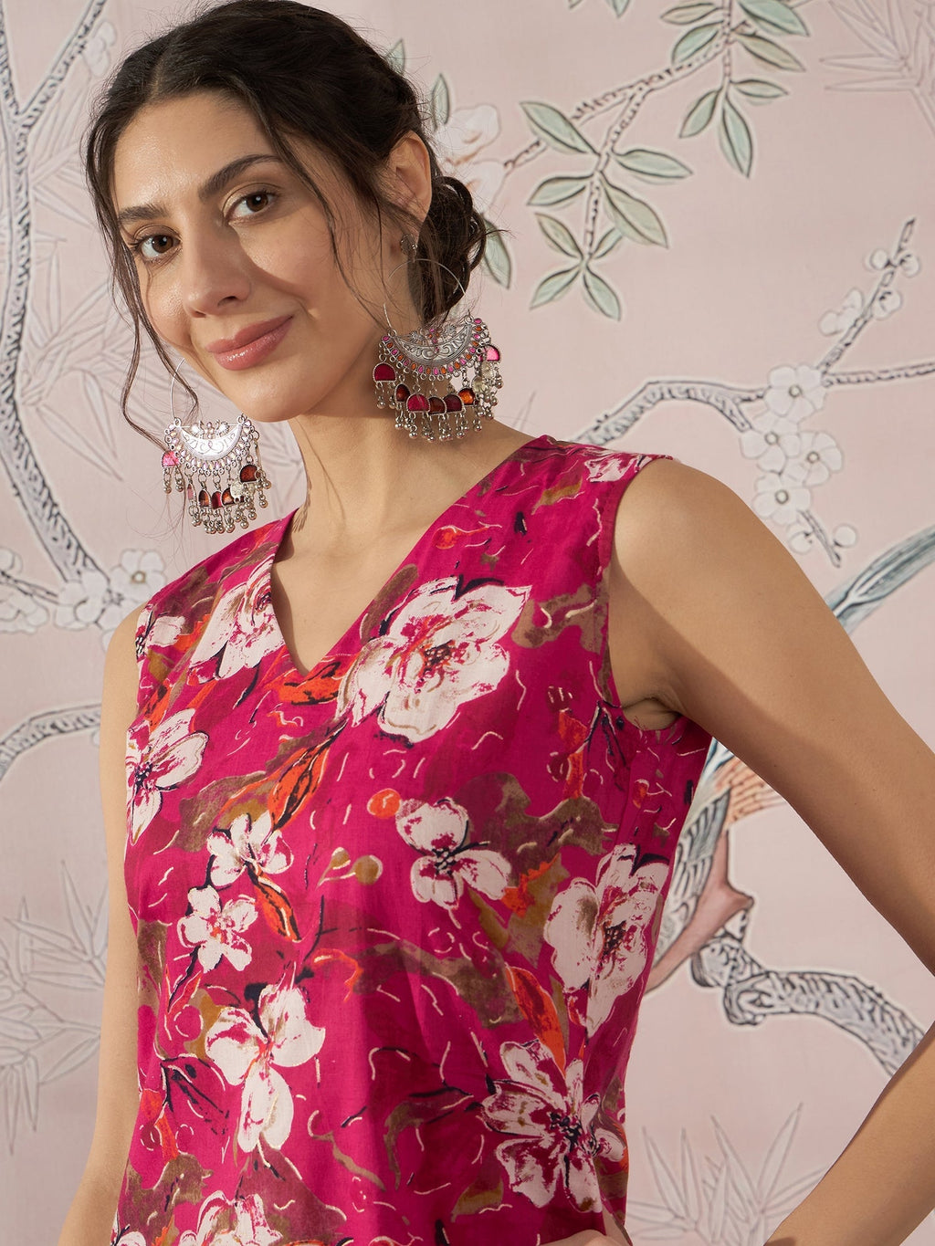 InWeave Dark Pink Cream Kurta Dhoti Set | Grocsy