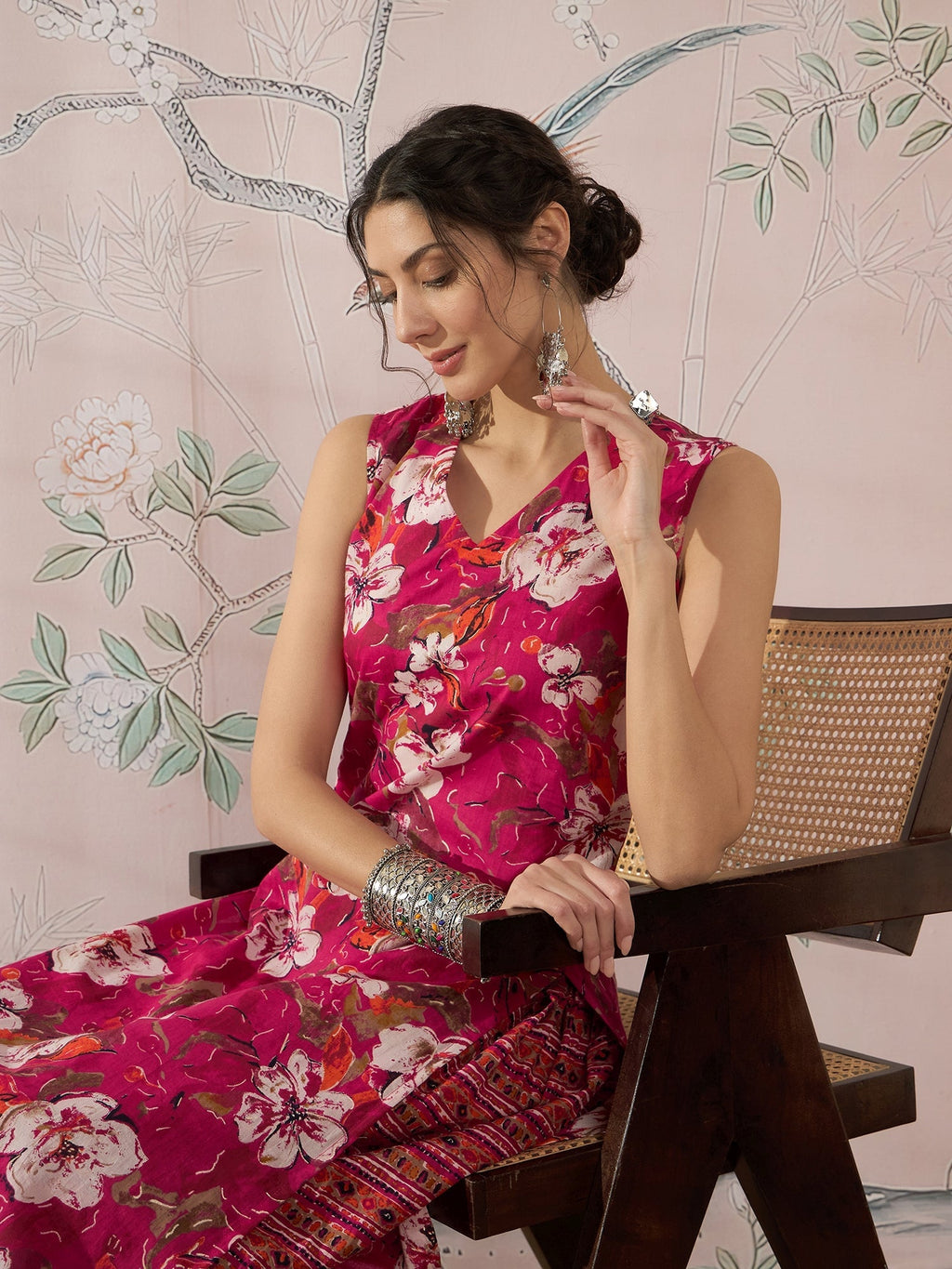 InWeave Dark Pink Cream Kurta Dhoti Set | Grocsy