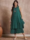 InWeave Teal Zig Zag Round Neck Kurta Set | Grocsy