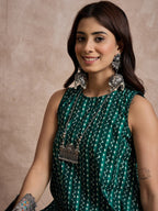 InWeave Teal Zig Zag Round Neck Kurta Set | Grocsy