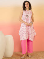 InWeave Pink White Rubber R Neck Kurta Set | Grocsy