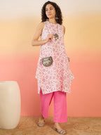 InWeave Pink White Rubber R Neck Kurta Set | Grocsy