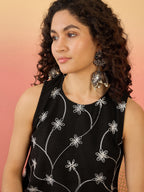 InWeave Black Embroidery R Neck Black Set | Grocsy