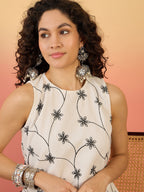 InWeave White Embroidery R Neck Black Set | Grocsy