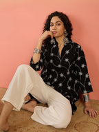 InWeave Black Embroidery Mandarin White Set | Grocsy