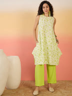 InWeave Green White Rubber R Neck Kurta Set | Grocsy