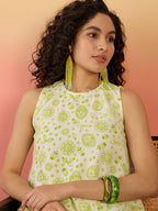 InWeave Green White Rubber R Neck Kurta Set | Grocsy