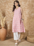 InWeave Pastel Peach V Neck Aline Kurta Set | Grocsy
