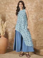 InWeave Mint Blue Side Asymmetric Kurta Set | Grocsy