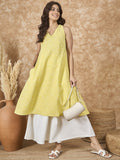 InWeave Light Yellow V Neck Aline Kurta Set | Grocsy