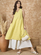 InWeave Light Yellow V Neck Aline Kurta Set | Grocsy
