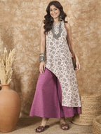 InWeave Dusty Mauve Side Asymmetric Kurta Set | Grocsy