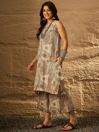 InWeave Beige Paisley Flower R Neck Kurta Set | Grocsy