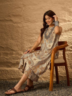 InWeave Beige Paisley Flower R Neck Kurta Set | Grocsy