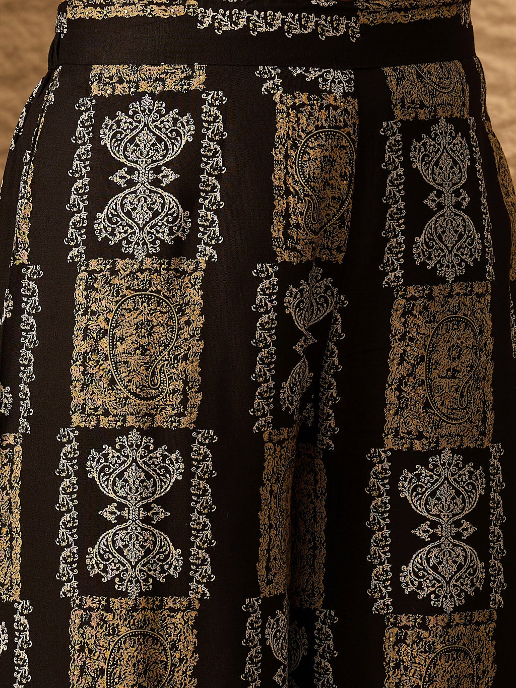 InWeave Black Golden Beige V-Flared Kurta Set | Grocsy