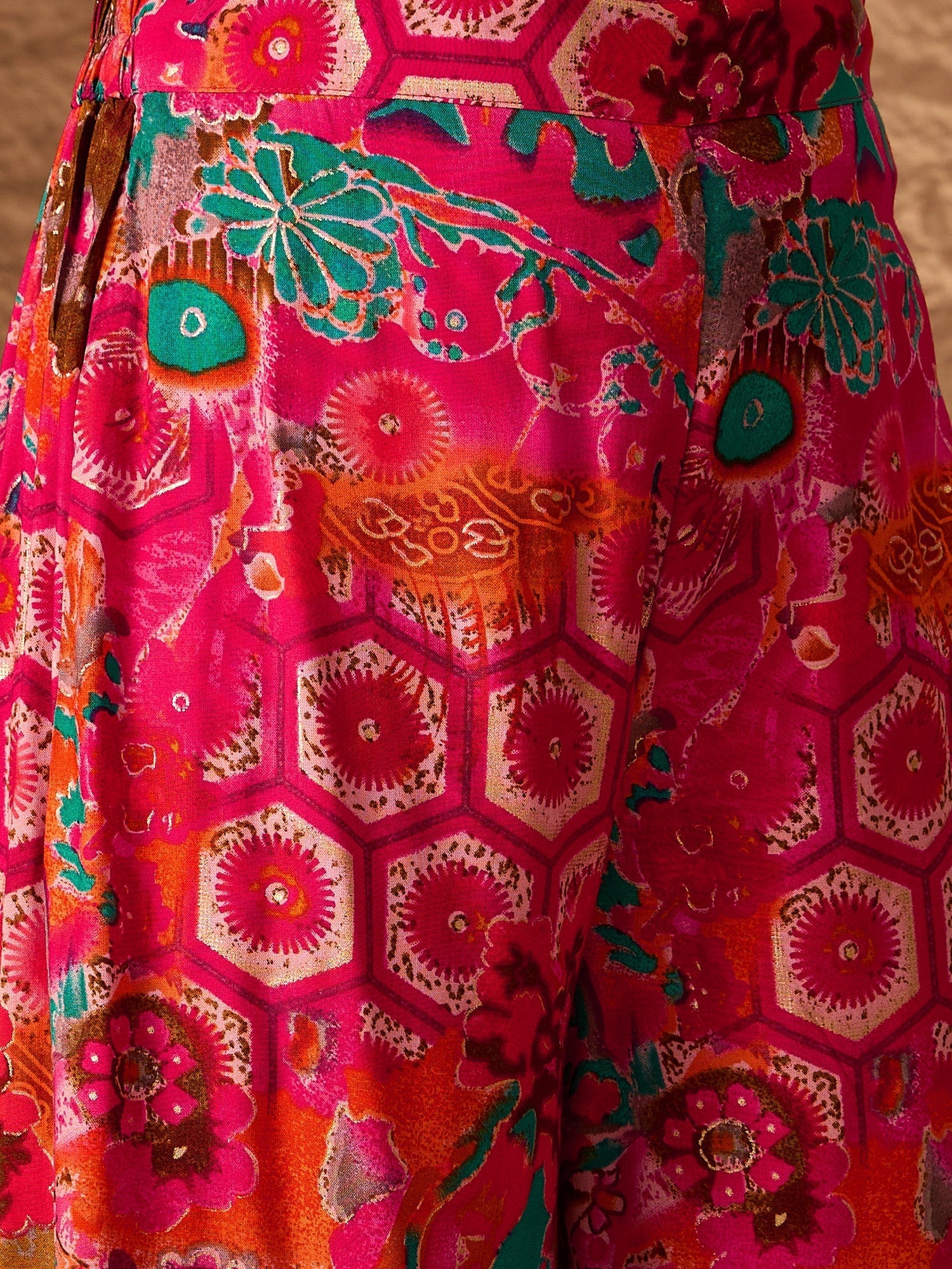 InWeave Fuchsia Orange V-Flared Kurta Set | Grocsy